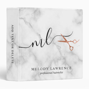 Elegant copper rose gold scissors hairstylist 3 ring binder