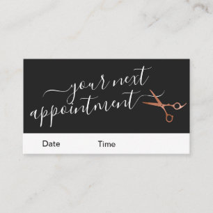 Elegant copper rose gold scissors hairstylist appointment card