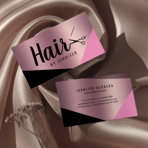 Elegant copper rose gold scissors hairstylist business card