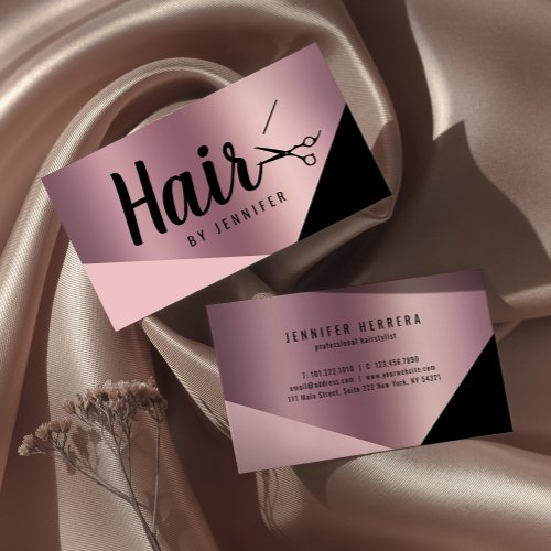 Elegant copper rose gold scissors hairstylist business card