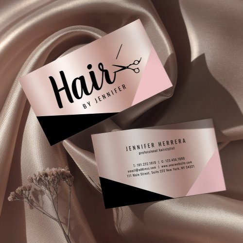 Elegant copper rose gold scissors hairstylist business card