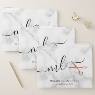 Elegant copper rose gold scissors hairstylist file folder