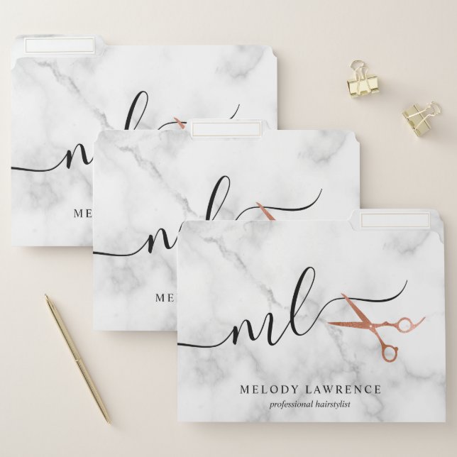 Elegant copper rose gold scissors hairstylist file folder (Set)