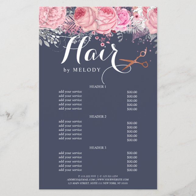 Elegant copper rose gold scissors hairstylist flyer (Front)
