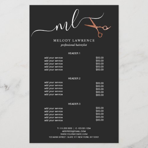 Elegant copper rose gold scissors hairstylist flyer