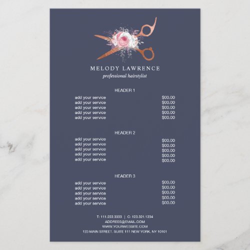Elegant copper rose gold scissors hairstylist flyer