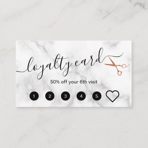 Elegant copper rose gold scissors hairstylist loyalty card