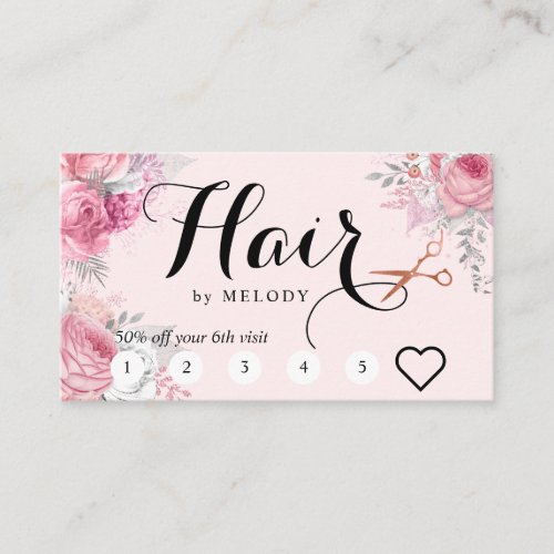 Elegant copper rose gold scissors hairstylist loyalty card