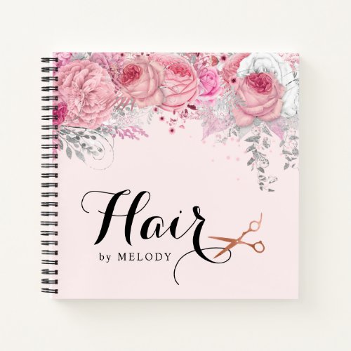 Elegant copper rose gold scissors hairstylist notebook