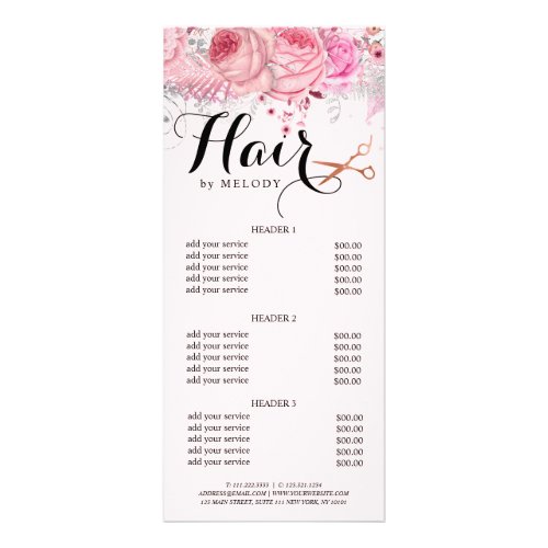 Elegant copper rose gold scissors hairstylist rack card
