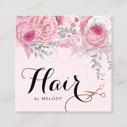 Elegant copper rose gold scissors hairstylist square business card