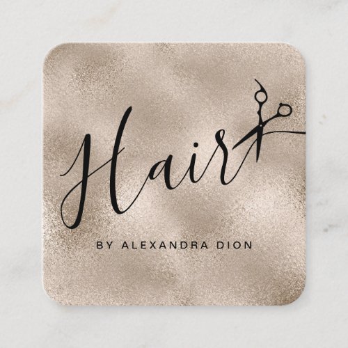 Elegant copper rose gold scissors hairstylist square business card