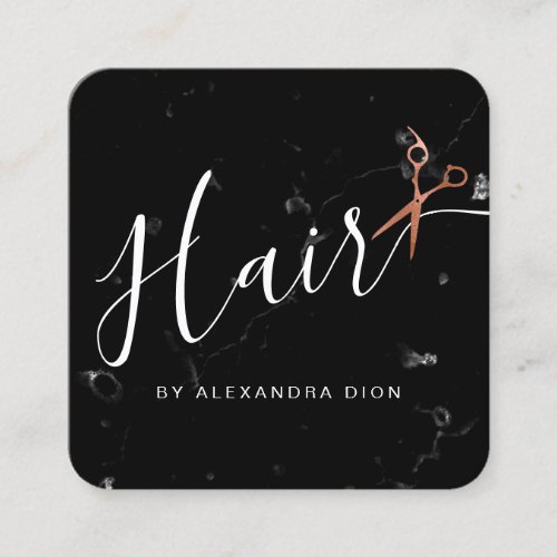 Elegant copper rose gold scissors hairstylist square business card