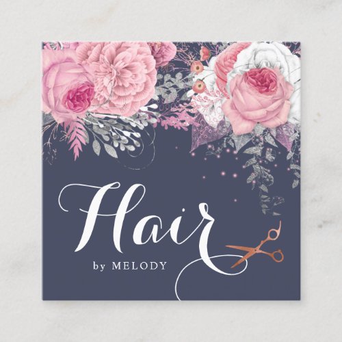 Elegant copper rose gold scissors hairstylist square business card