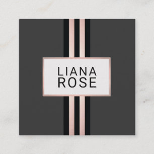Elegant Copper Rose Gold Striped Black Square Business Card
