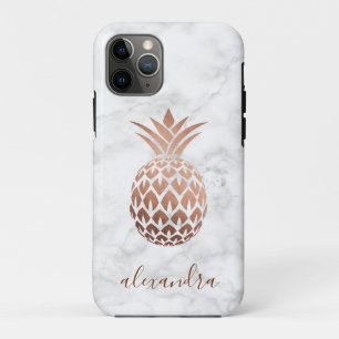 Elegant copper rose gold white marble pineapple iPhone 11 pro case
