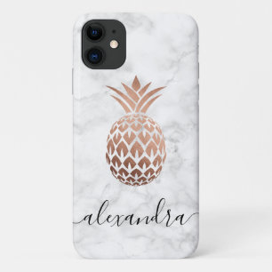 Elegant copper rose gold white marble pineapple iPhone 11 case