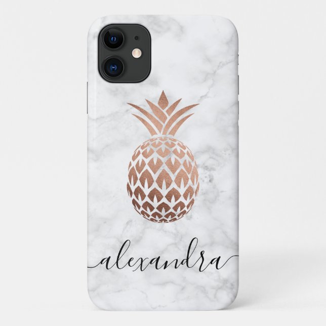 Elegant copper rose gold white marble pineapple Case-Mate iPhone case (Back)