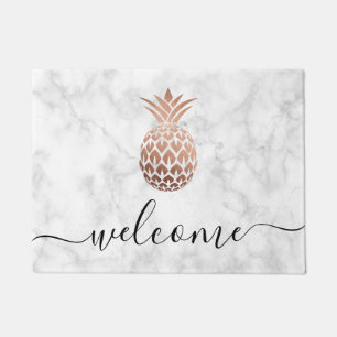 Elegant copper rose gold white marble pineapple doormat