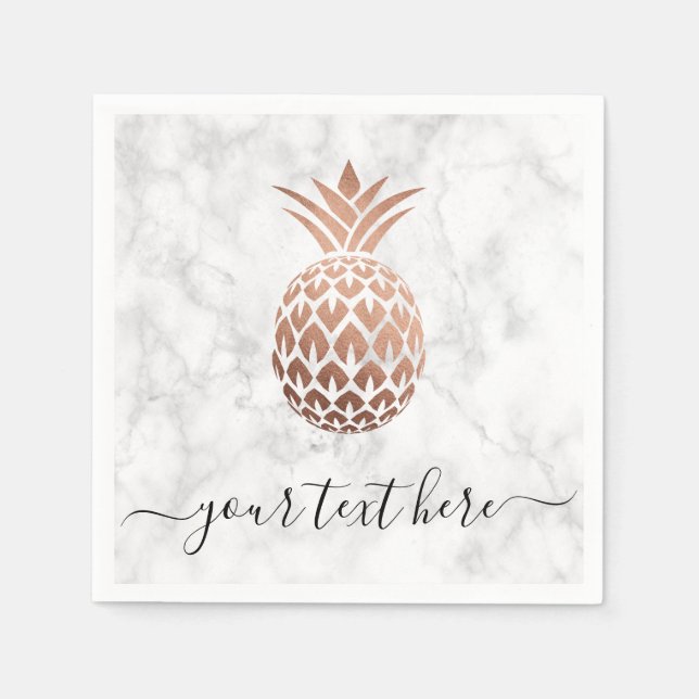 Elegant copper rose gold white marble pineapple napkins (Front)