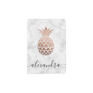Elegant copper rose gold white marble pineapple passport holder