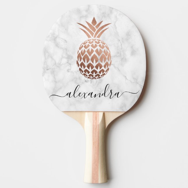 Elegant copper rose gold white marble pineapple ping pong paddle (Front)