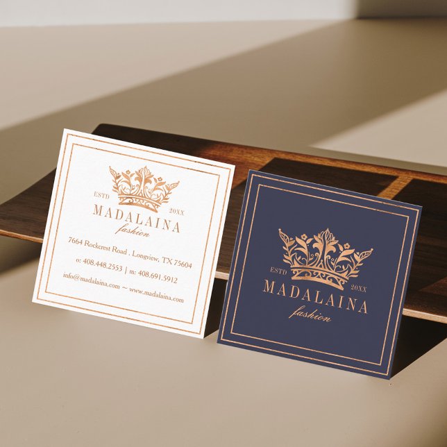 Elegant Copper Royal Floral & Foliage Crown Logo Square Business Card (Elegant Copper Royal Floral & Foliage Crown Logo Square Business Card)