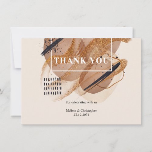 Elegant Copper rusty colors black brushes Wedding Thank You Card
