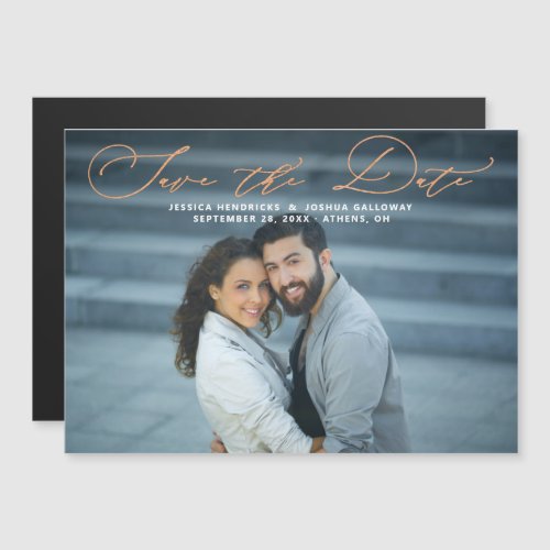 Elegant Copper Script Photo Save the Date Magnet