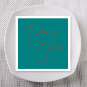 Elegant Copper Script Teal Wedding Napkins