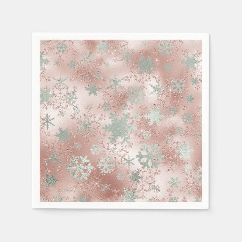Elegant Copper Silver Christmas Snowflake Pattern Napkins