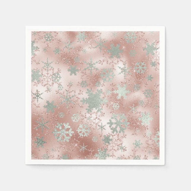 Elegant Copper Silver Christmas Snowflake Pattern Napkins (Front)