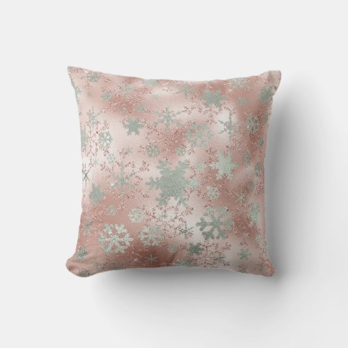 Elegant Copper Silver Christmas Snowflake Pattern Throw Pillow