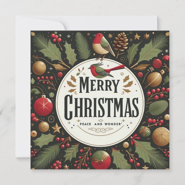Elegant Copper Stylized Robin Merry Christmas  Holiday Card (Front)
