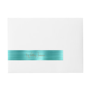 Elegant Copper Text Teal Foil Wedding Invitation Wrap Around Address Label