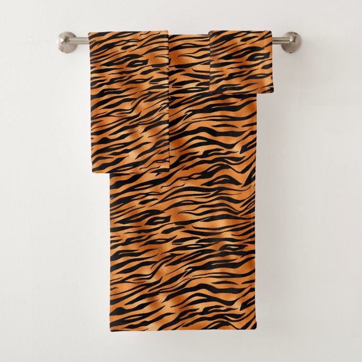 Elegant Copper Tiger Animal Print Bath Towel Set | Zazzle