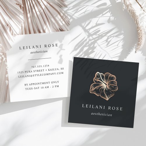 Elegant Copper Tropical Hibiscus Flower Square Business Card