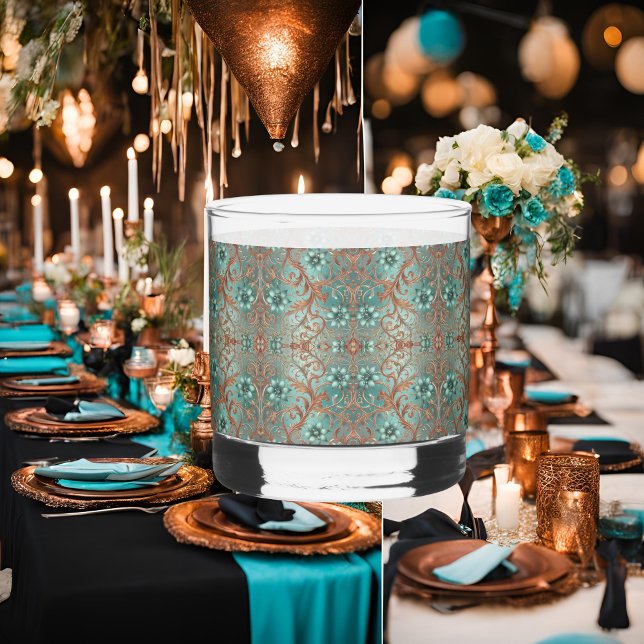 Elegant Copper Turquois Flowers and Vines Whiskey Glass (Creator Uploaded)