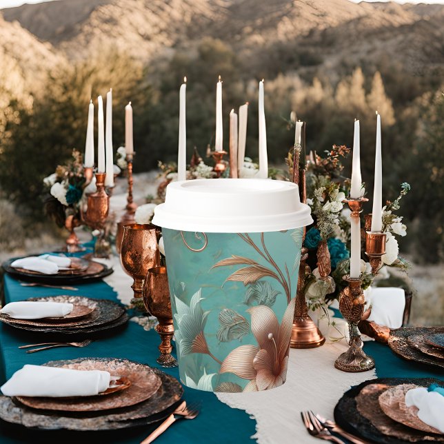 Elegant Copper Turquoise Paper Cup With Lid (Creator Uploaded)