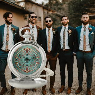Elegant Copper Turquoise Pocket Watch