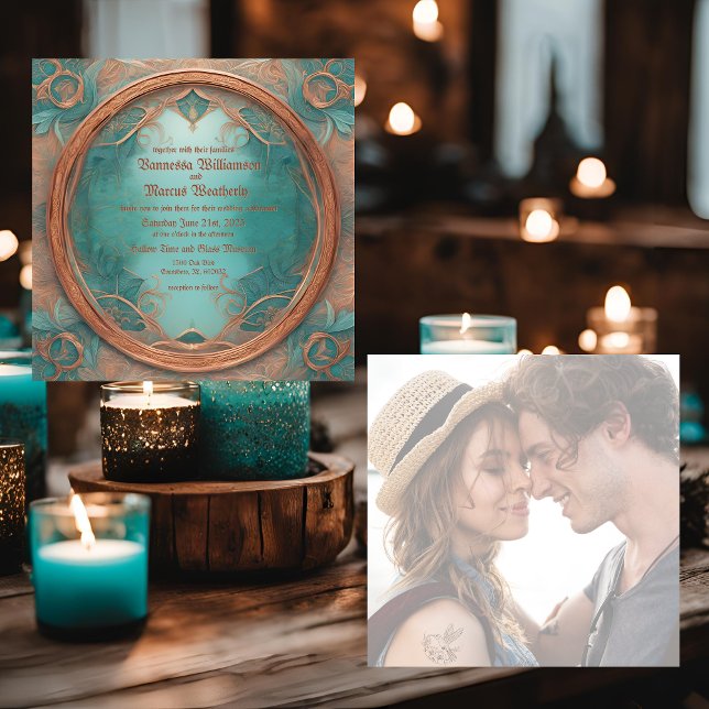 Elegant Copper Turquoise Wedding Invitation (Creator Uploaded)