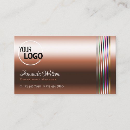 Elegant Copper White Colorful Stripes with Logo Business Card