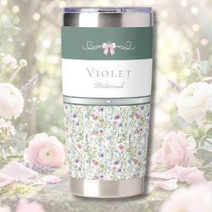 Elegant Coquette Bow and Floral Bridesmaid Insulated Tumbler