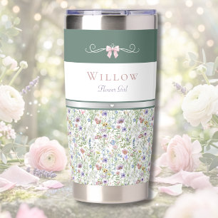 Elegant Coquette Bow and Floral Flower Girl Insulated Tumbler