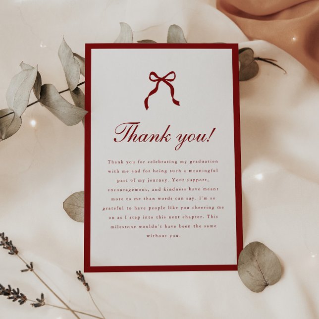 Elegant Coquette Bow Checkered Graduation Party Thank You Card (Creator Uploaded)