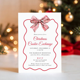Elegant Coquette Bow Christmas Cookie Exchange Invitation