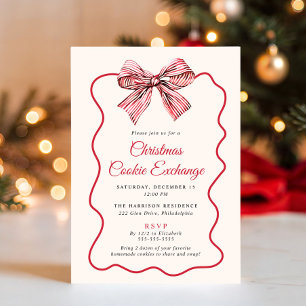 Elegant Coquette Bow Christmas Cookie Exchange Invitation