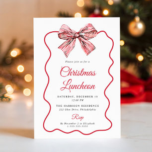 Elegant Coquette Bow Christmas Holiday Luncheon Invitation