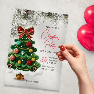 Elegant Coquette Bow Christmas Tree Party Acrylic Invitations