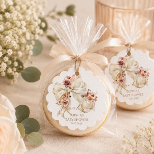 Elegant Coquette Bow Floral Baby Shower Thank you  Favor Tags